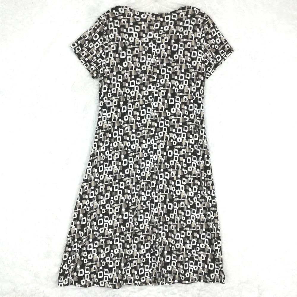 Notations Womens Dress Midi Geometric Print Black White Short Sleeve Keyhole M - Picture 2 of 11